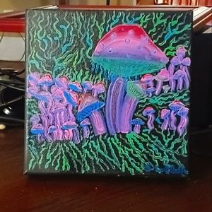 10"x10" Mushroom Signed Acrylic Psychedelic Painting